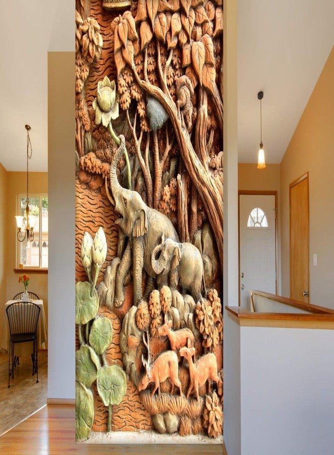 999STORE متجر 999STORE يقدم أحدث ملصقات الجدران ثلاثية الأبعاد للأبواب وغرف المعيشة وغرف النوم والمداخل، ورق جدران بتصميم فيل وغابة وجدارية فيل ثلاثية الأبعاد (فينيل ذاتي اللصق 24 × 36 بوصة) NonW230842 - Image 1